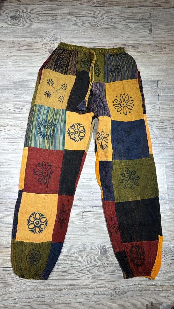 Stonewashed Patchwork Trousers — Multicolour